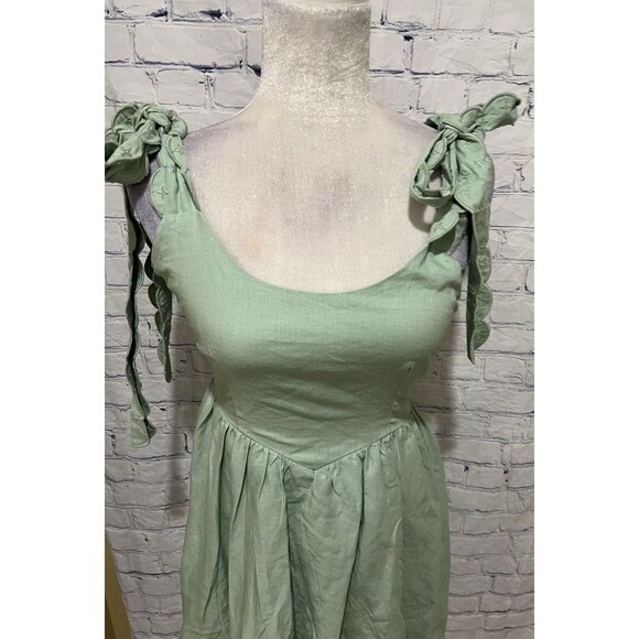 NWT Amable By Mable Anthropologie Green Ribbon Shoulders Mini Dress Size Medium - Picture 3 of 7